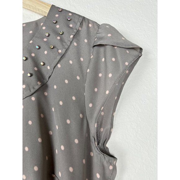 Lauren Conrad Gray Polka Dot Rhinestone Collar Dress Size 6 - Picture 5 of 10